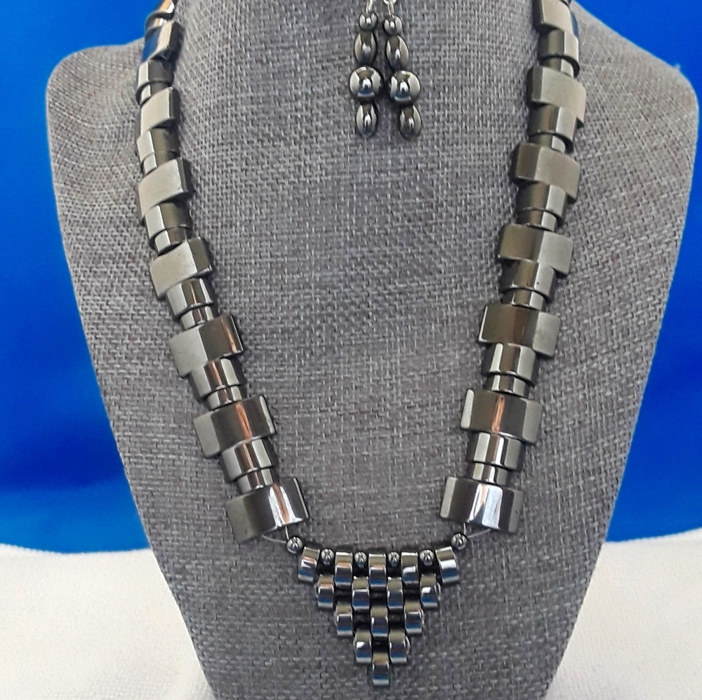 Hematite necklace and matching earrings